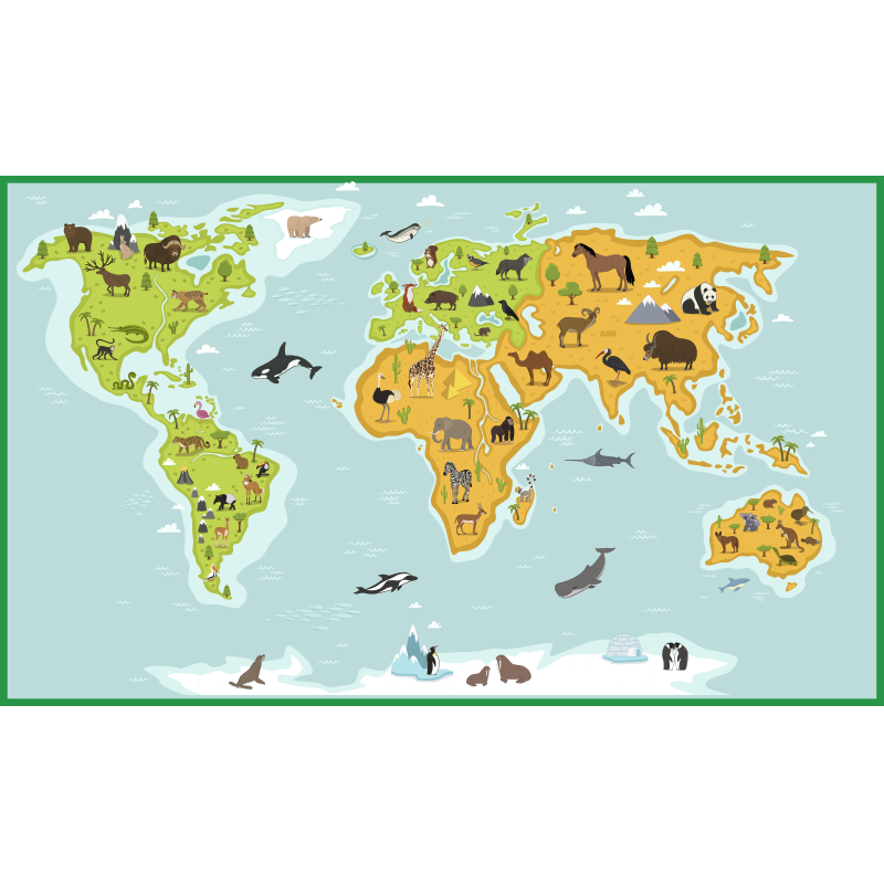 Blå vintage världskarta matta - Tenstickers