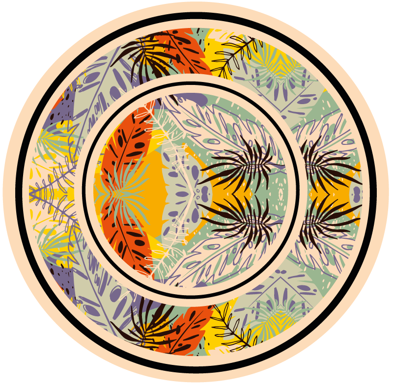 Botaniskt cirkulärt motiv Vinylmatta blommor och växter - Tenstickers