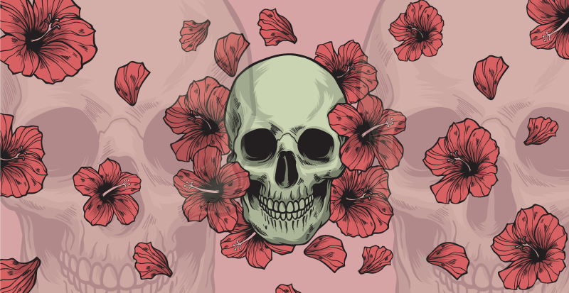 Skalle med handdrawn blommor halloween mattor - Tenstickers