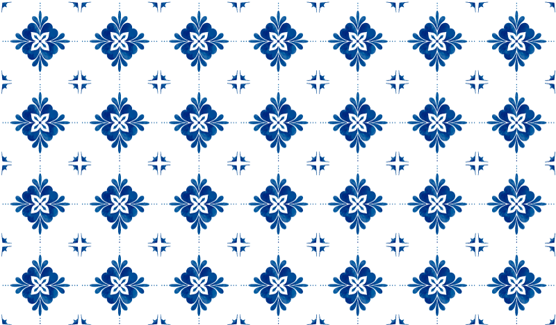 Blått blommotiv Vinylmatta kakeleffekt - Tenstickers