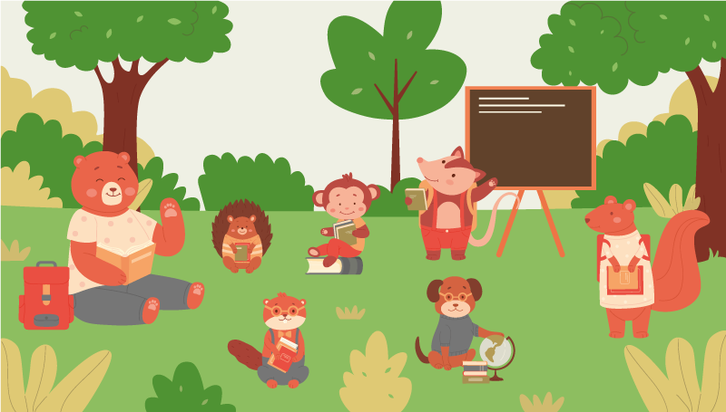 Tecknade djur går till skolan vägmatta - Tenstickers