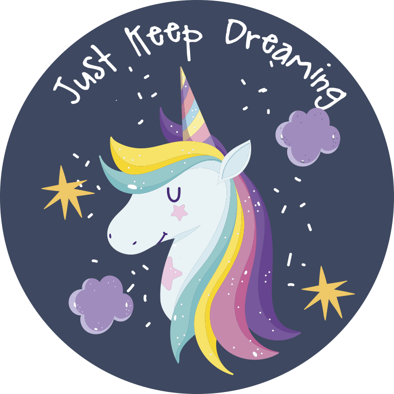 Bara fortsätt drömma med unicorn barn vinyl matta - Tenstickers