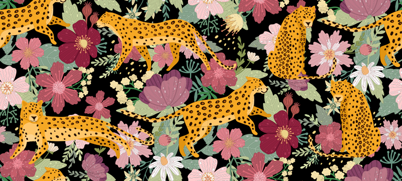 Leopardtryck blommor djur tryck vinyl matta - Tenstickers