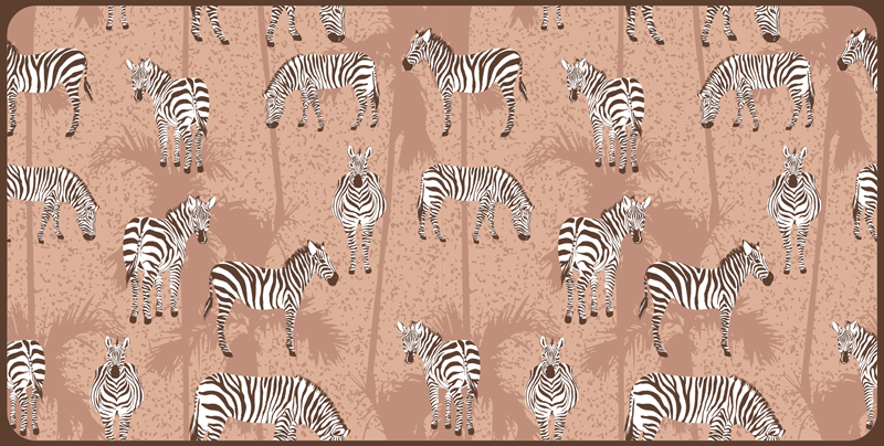 Zebra och palmer brun djurmatta - Tenstickers
