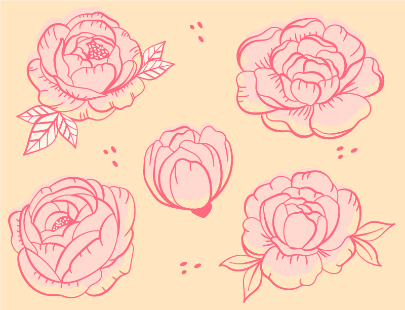 Rosa blommotiv Vinylmatta blommor och växter - Tenstickers