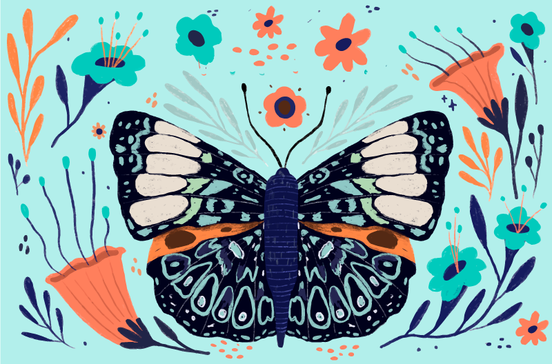 Färgglada fjärilsdetaljer Vinylmatta blommor och växter - Tenstickers