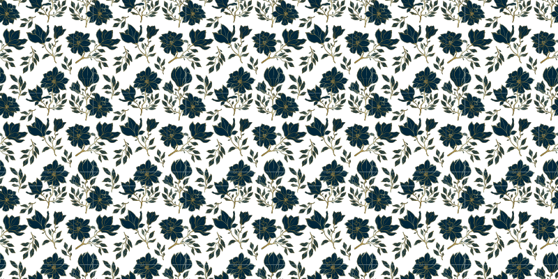 Blå blommor mönster kakel matta - Tenstickers