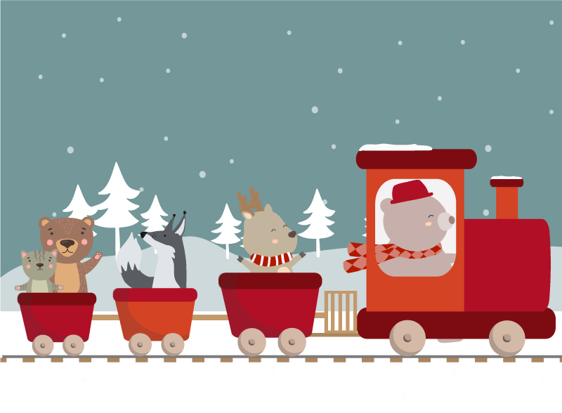 Barn djur på tåg barn vinyl matta - Tenstickers