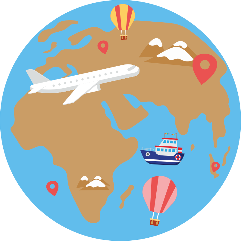 Transportmetoder världskarta vinylmatta - Tenstickers