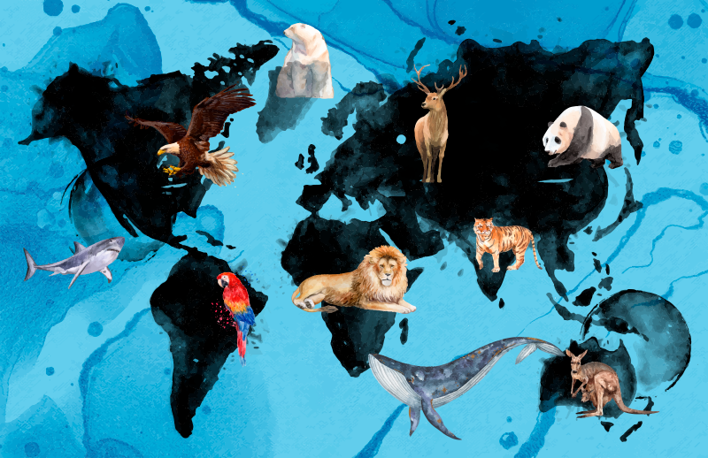 Blått och svart djurliv Andra Vinylmattor - Tenstickers