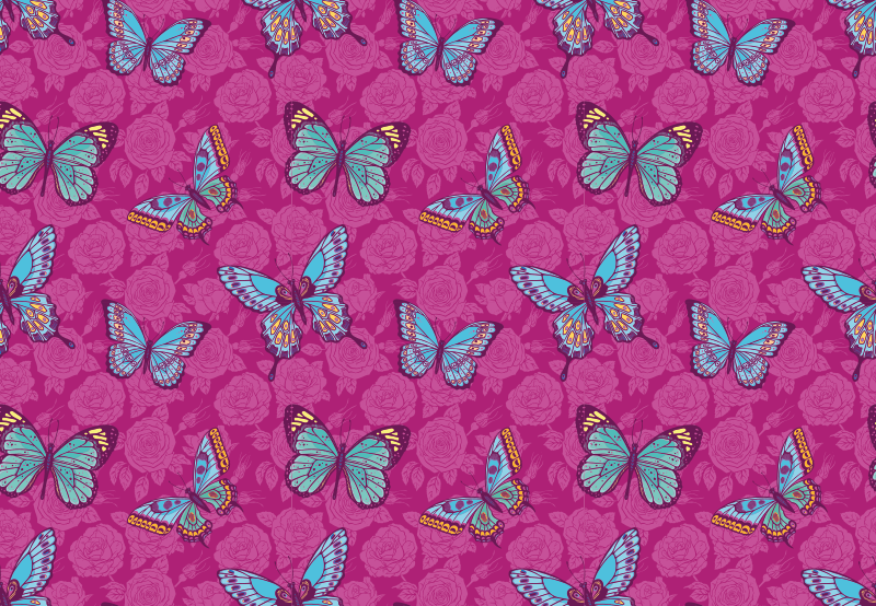 Fjärilsblommotiv Vinylmatta blommor och växter - Tenstickers