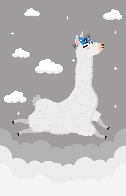 Livlig lama-fantasi Vinylmatta Barn - Tenstickers