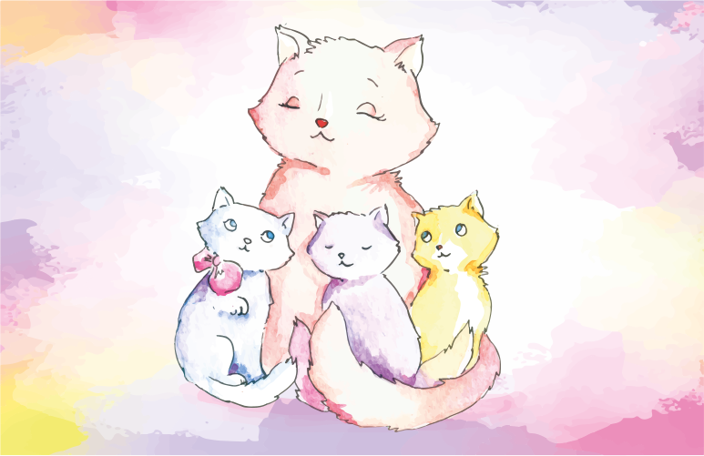 Söt kattfamilj Vinylmatta daghem - Tenstickers