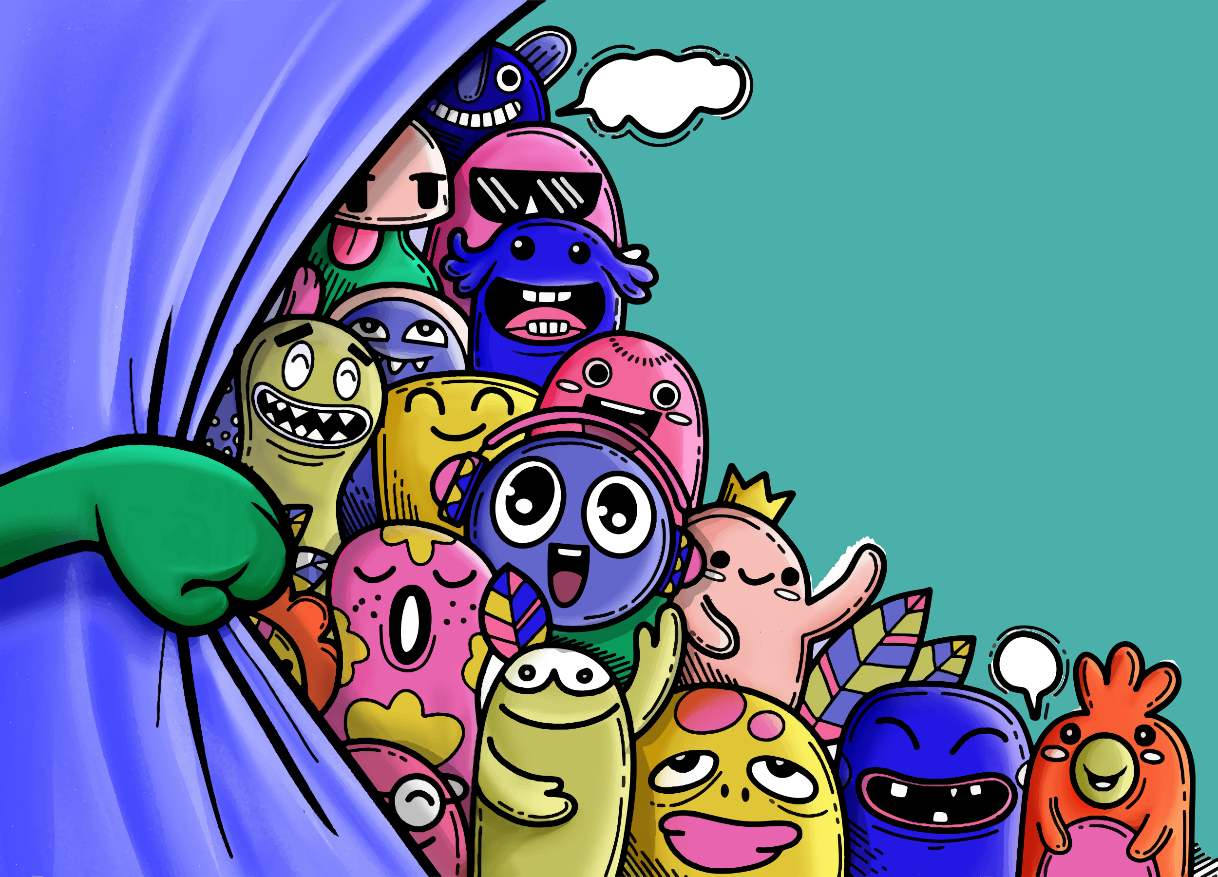 öppningsridå med roliga monster sovrumsmatta - Tenstickers