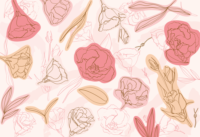 Botanisk konturstil Vinylmatta blommor och växter - Tenstickers