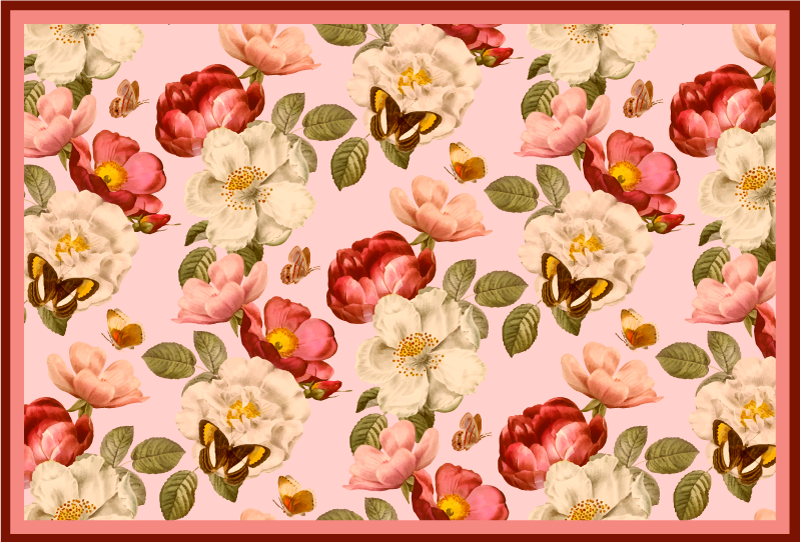 Rosa och gröna blommor mönster natur vinyl matta - Tenstickers