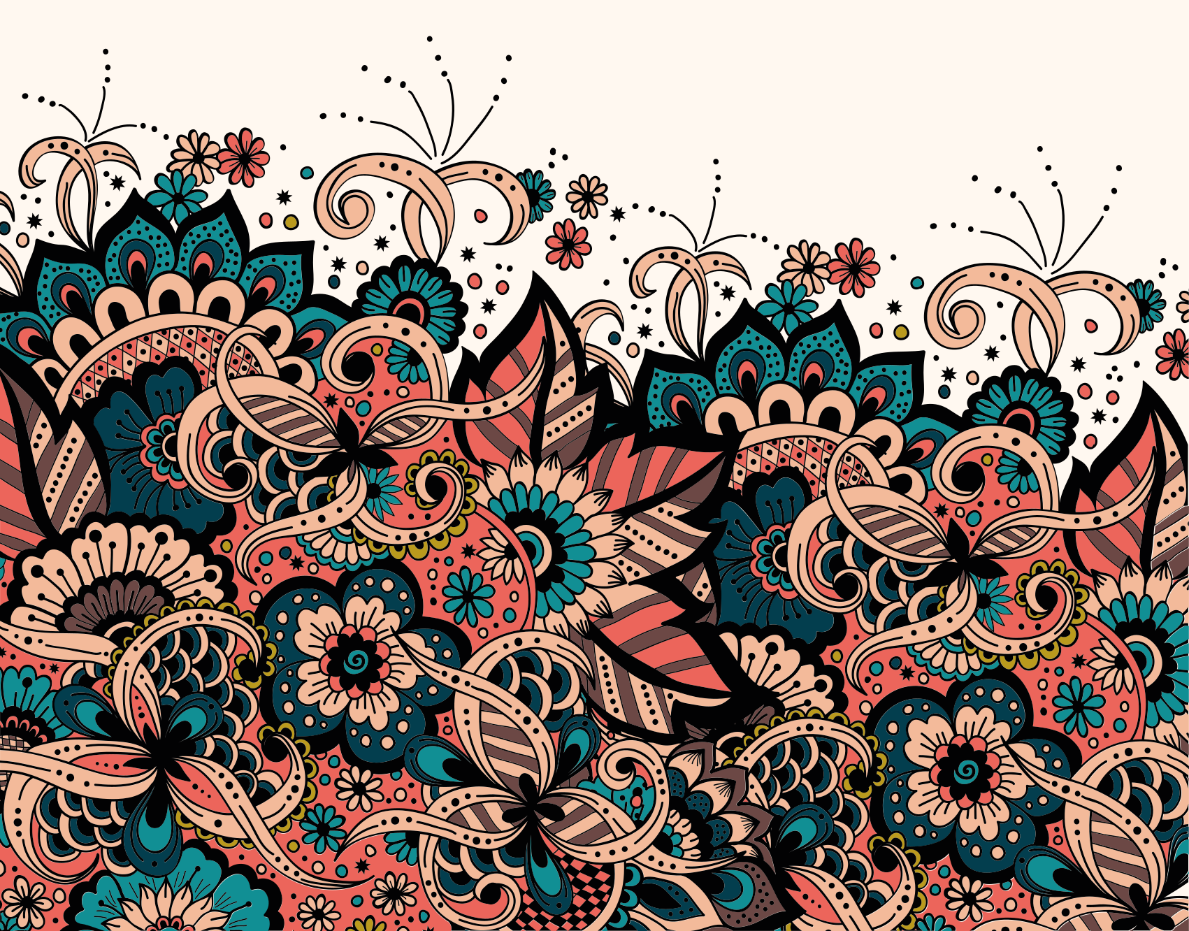 Livfulla blommiga element Vinylmatta Mandala - Tenstickers