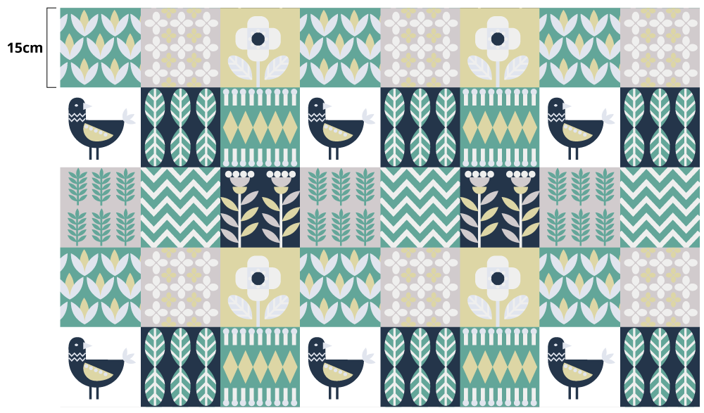 Färgglatt fågelmönster Vinylmatta kakeleffekt - Tenstickers