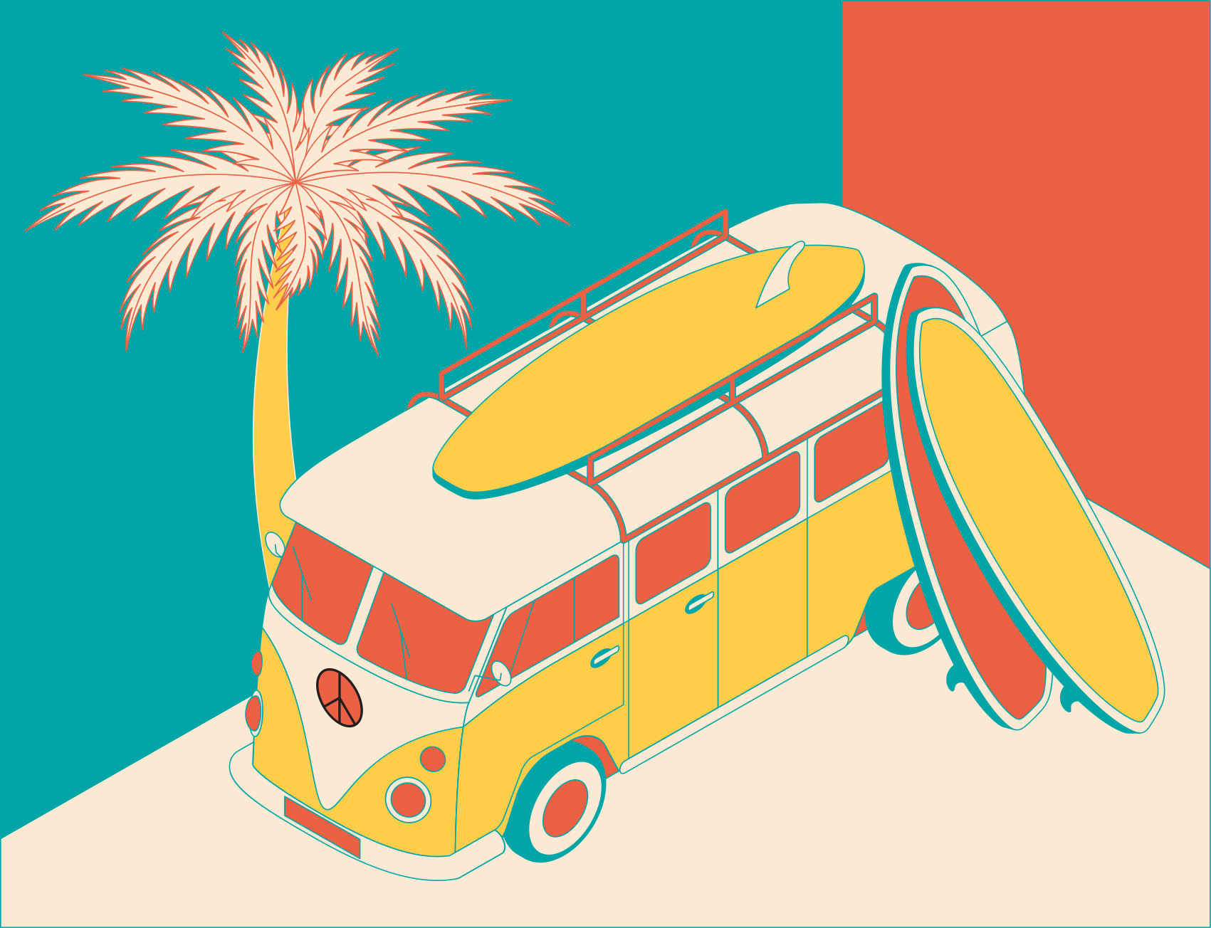 Hippie minibuss vintage matta - Tenstickers