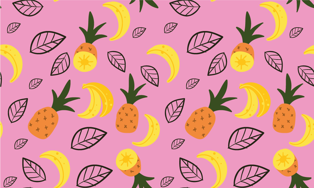 Ananas och bananer med lövmatta - Tenstickers