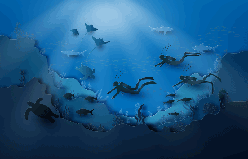 Undervattensutforskning Vinylmatta natur - Tenstickers