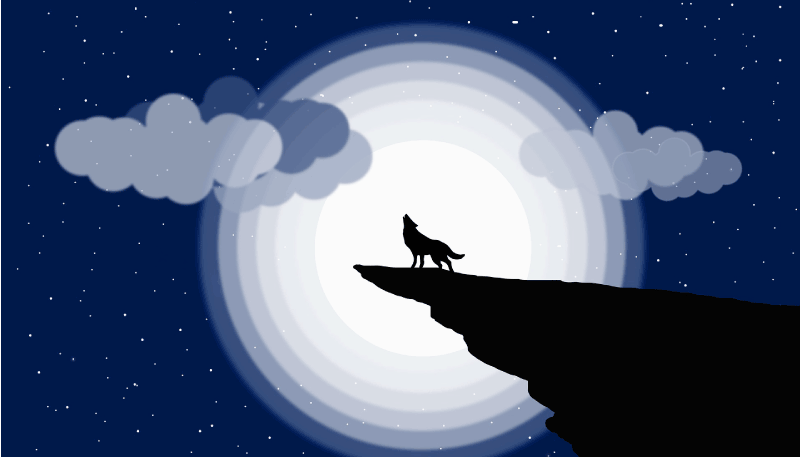 Varg silhuett månen bakom modern matta - Tenstickers