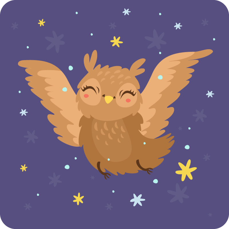 Söt uggla på natten illustration sovrum matta - Tenstickers