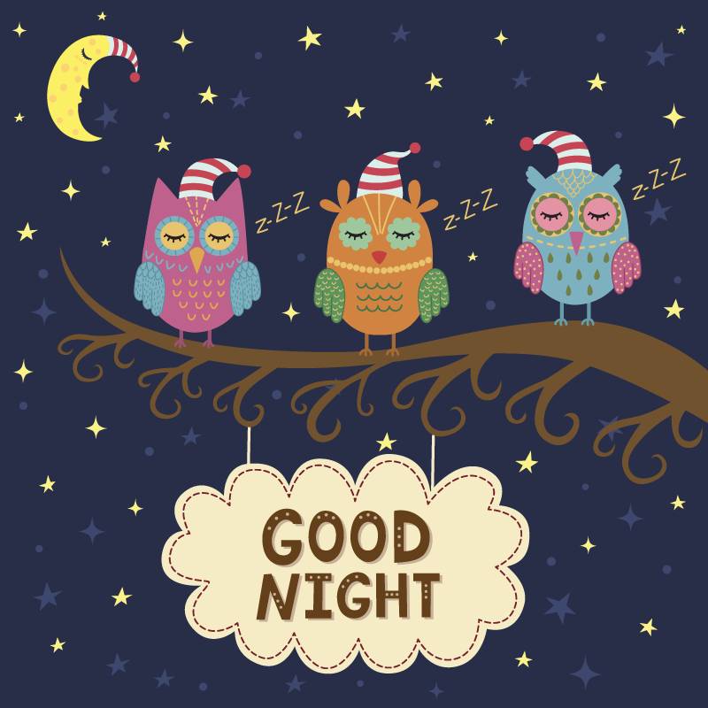 Sömnig uggla trio Vinylmatta djur - Tenstickers