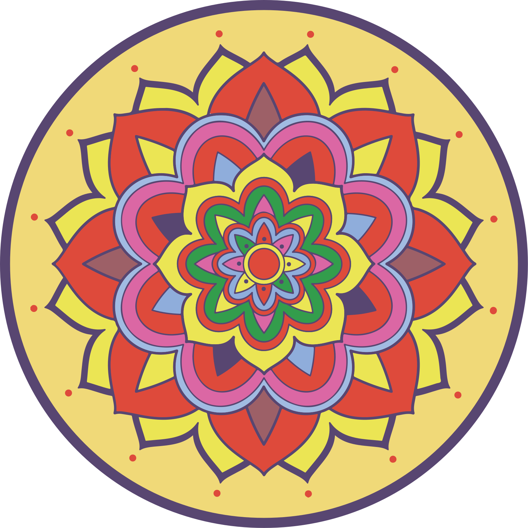 Färgglad stor blomma Vinylmatta Mandala - Tenstickers