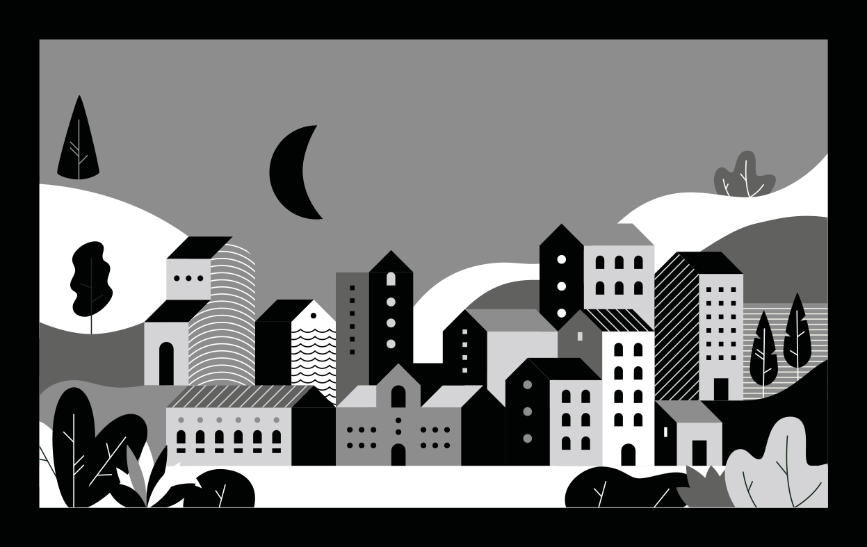 Vit och svart stads barn vinylmatta - Tenstickers