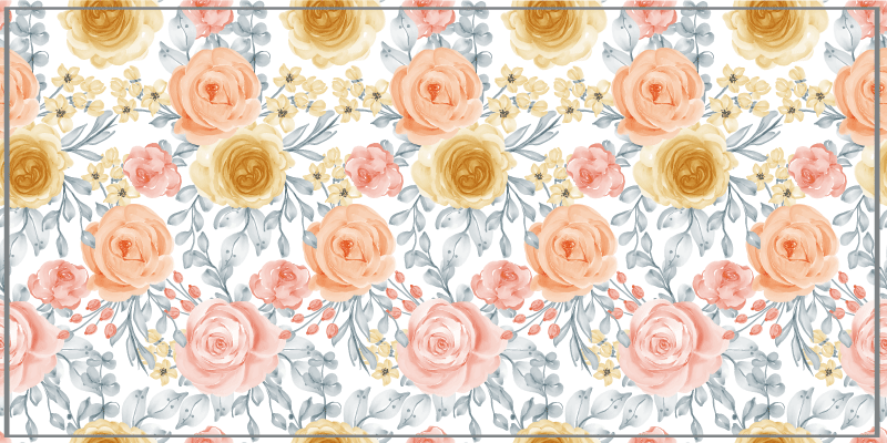 Rosa rosor i målad rektangulär matta - Tenstickers