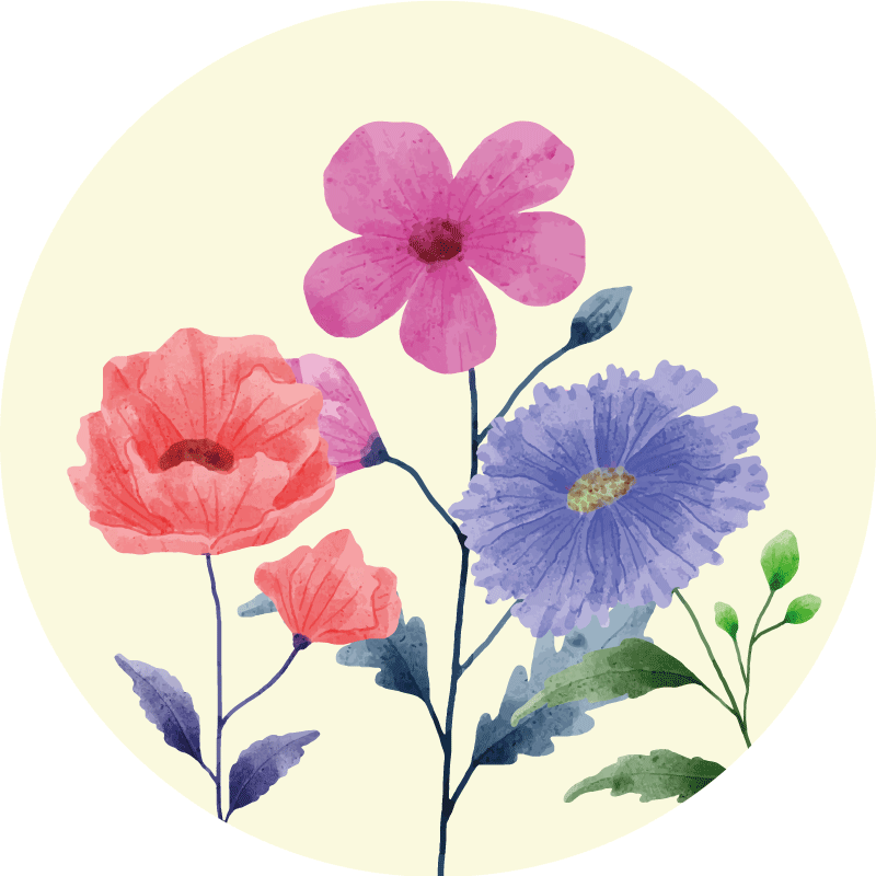 Livfull blomkomposition Vinylmatta Cirkulär - Tenstickers