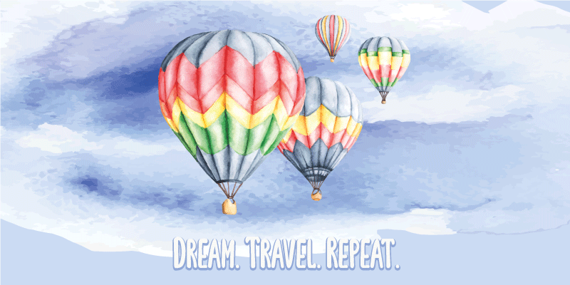 Akvarell resa med ballonger rektangulär matta - Tenstickers