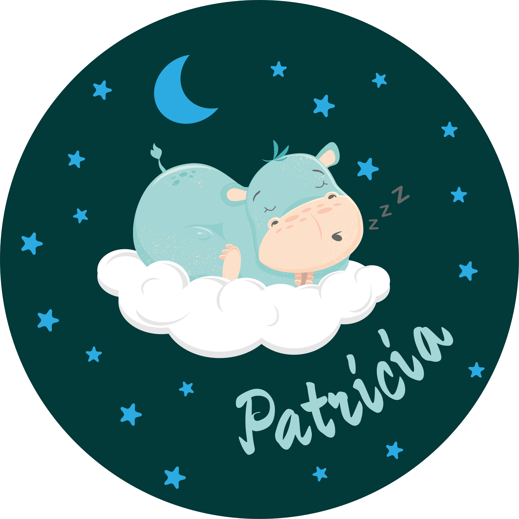 Sömnig flodhäst med namn Vinylmatta daghem - Tenstickers