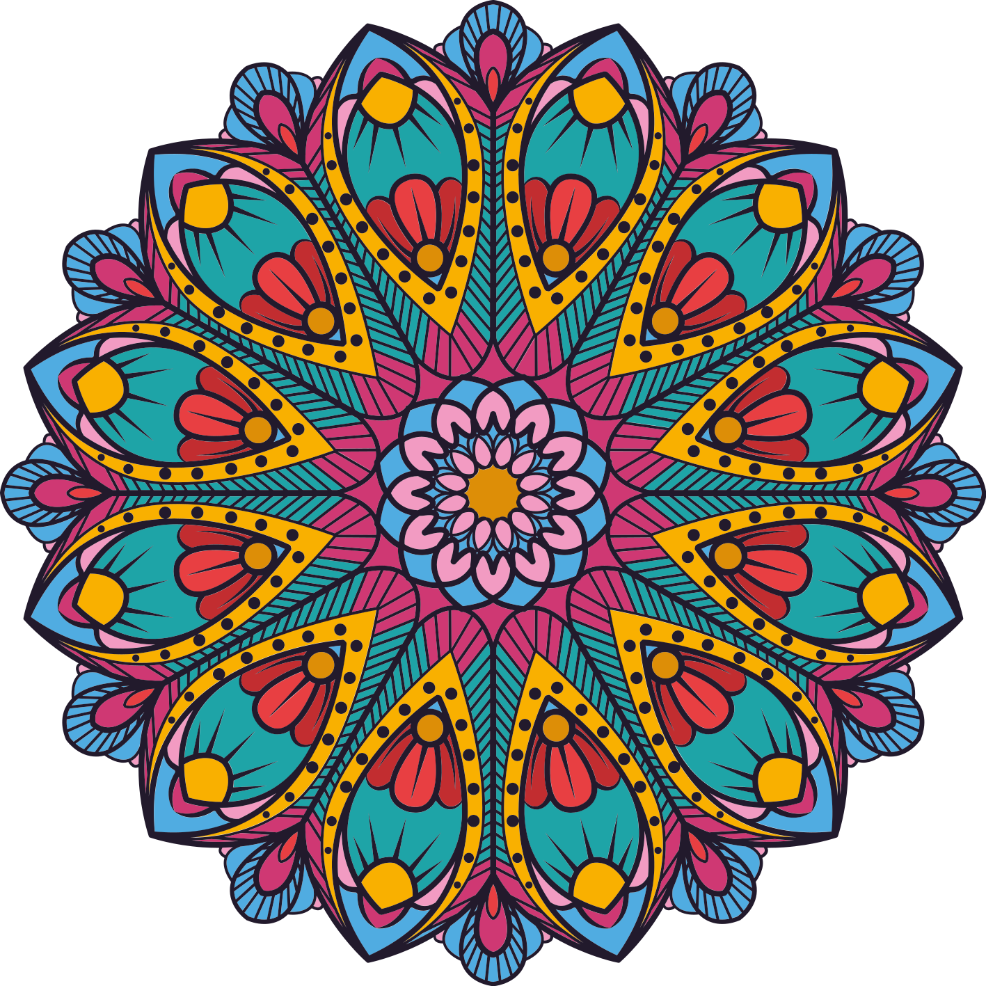 Färgglad blommig illustration Vinylmatta Mandala - Tenstickers