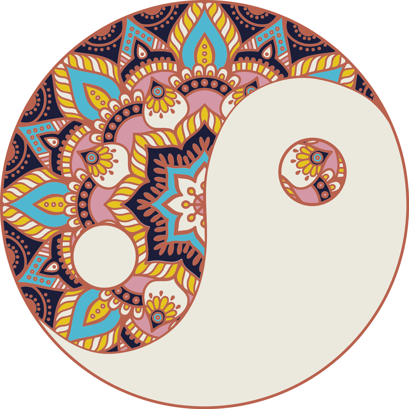 Yin yang-motiv Vinylmatta Mandala - Tenstickers