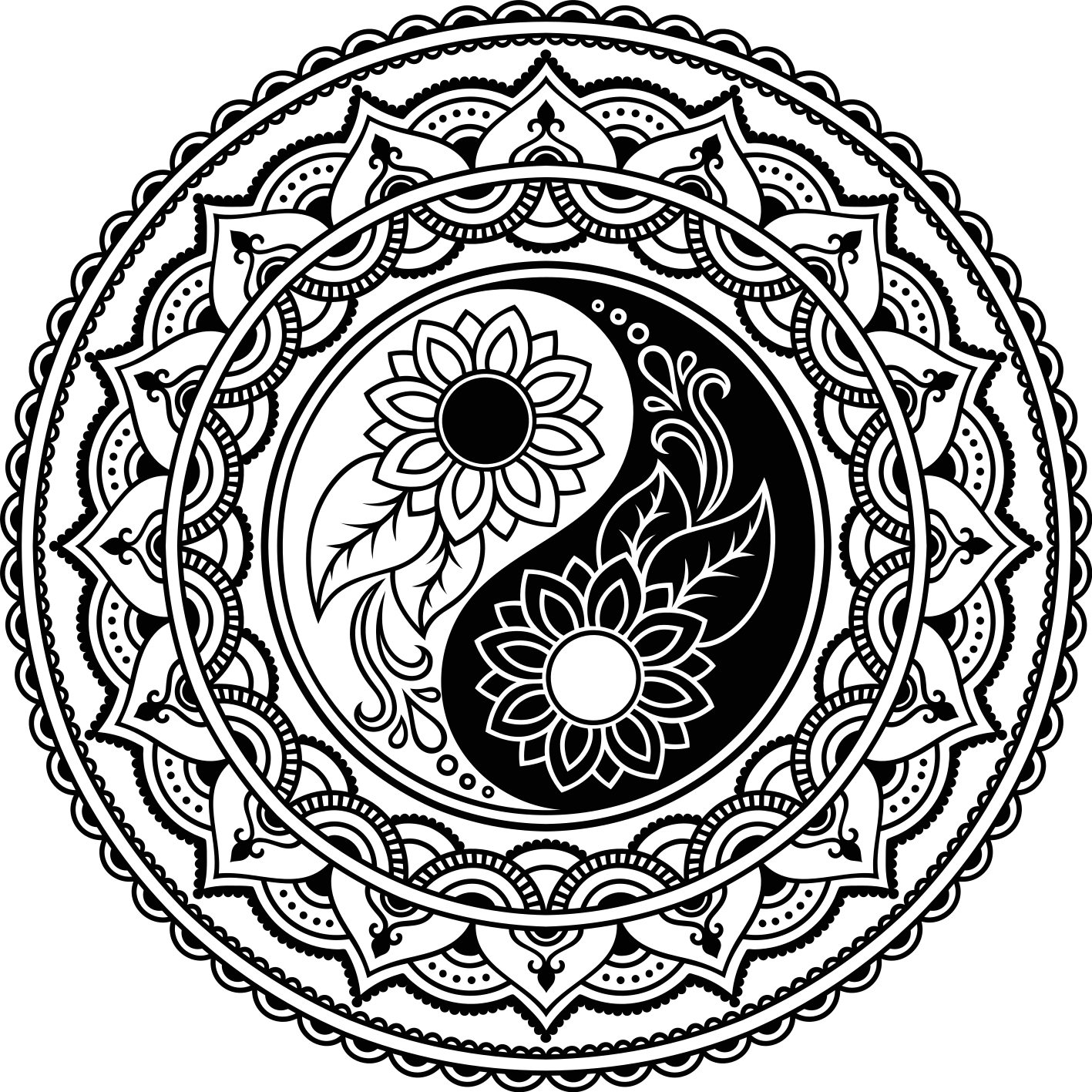 Yin yang solrosor Vinylmatta Mandala - Tenstickers