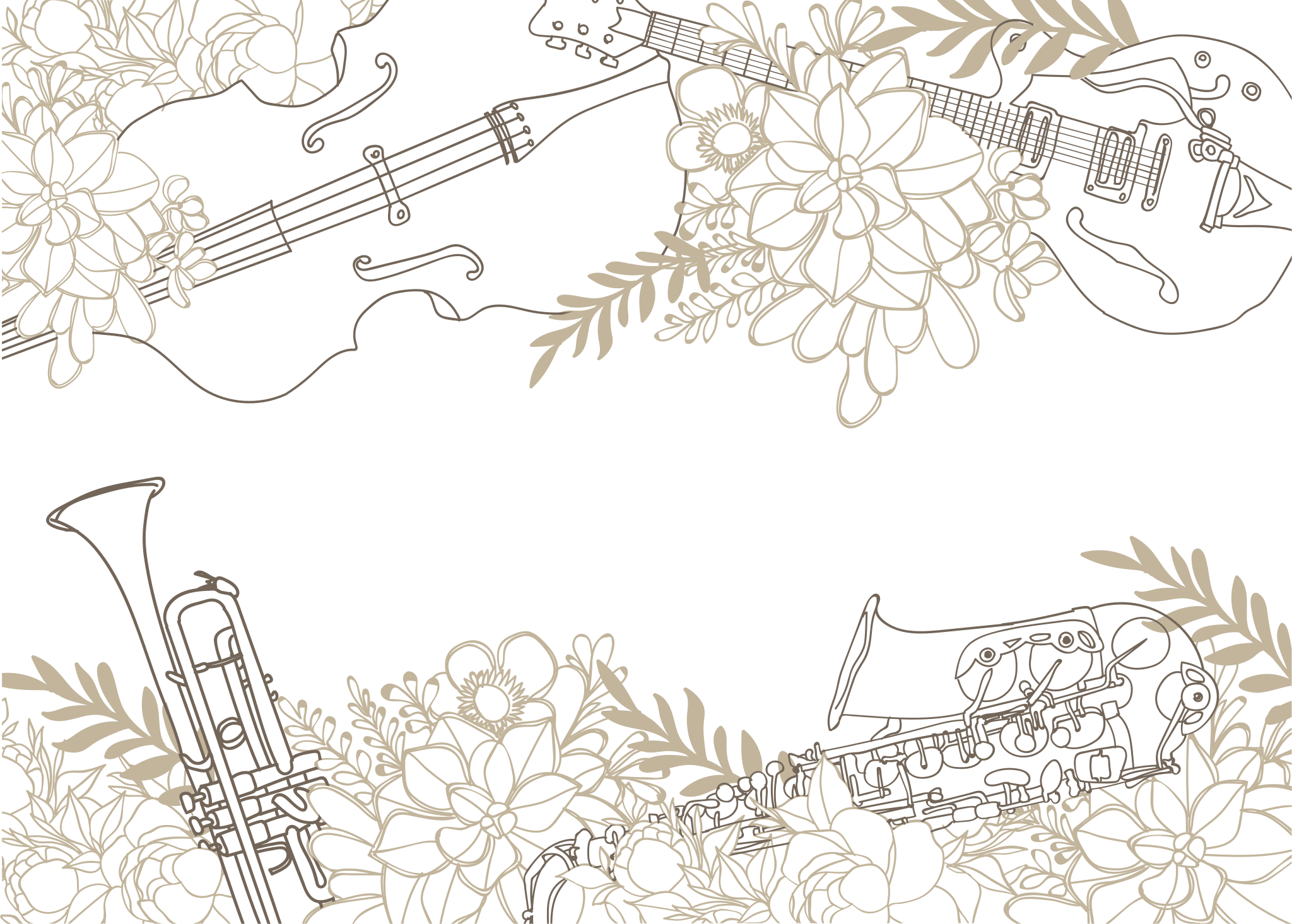 Musikinstrument i blommor sovrum matta - Tenstickers