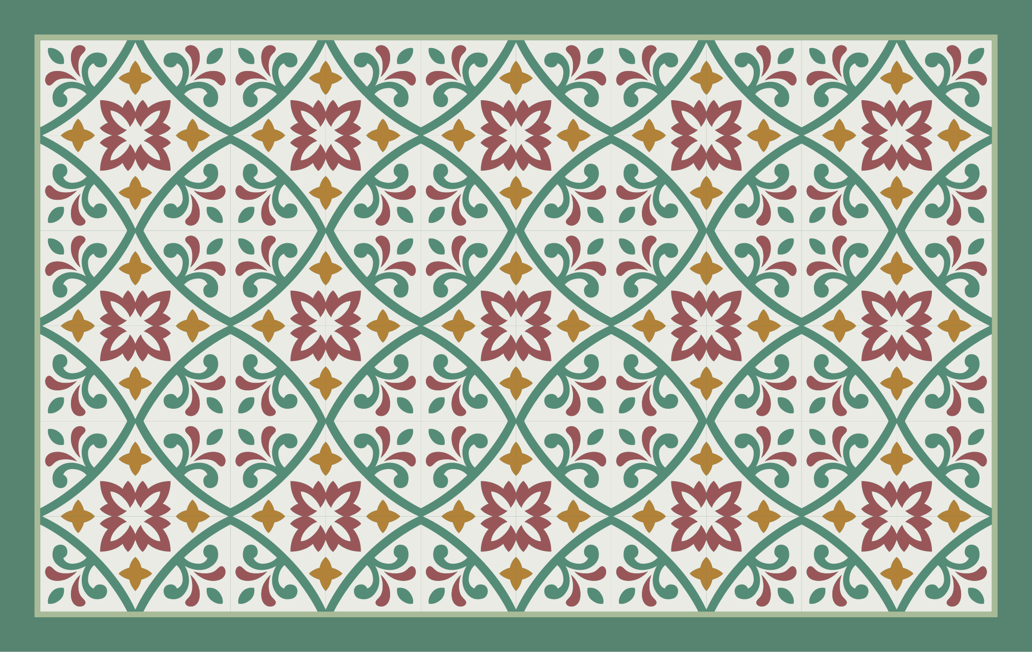 Gul röd och grön klassisk blomma kakel matta - Tenstickers