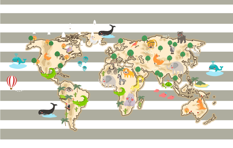 Färgglad djurillustration Vinylmatta Världskarta - Tenstickers