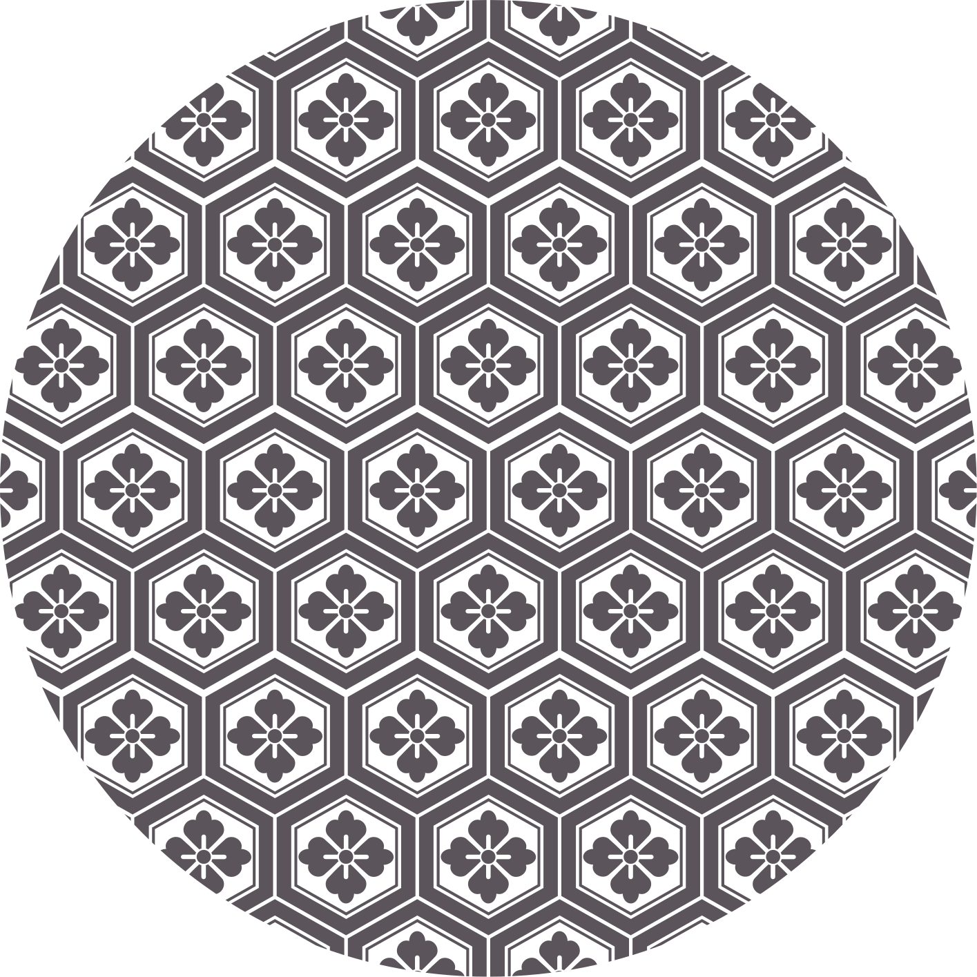 Vinylmatta cirkulär med hexagonalt blommotiv - Tenstickers