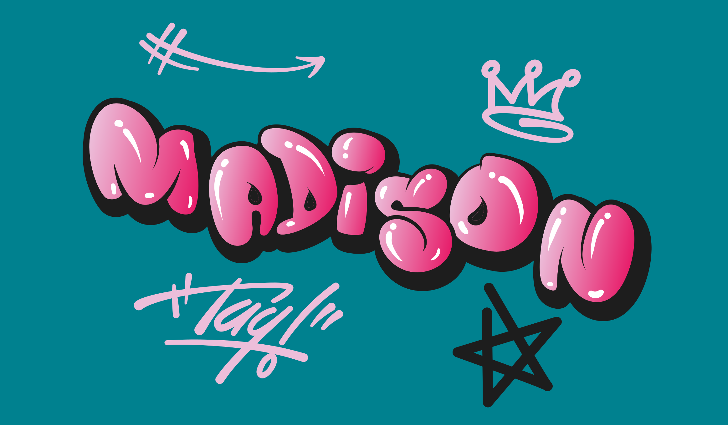 Rosa cool bokstäver graffiti personlig matta - Tenstickers