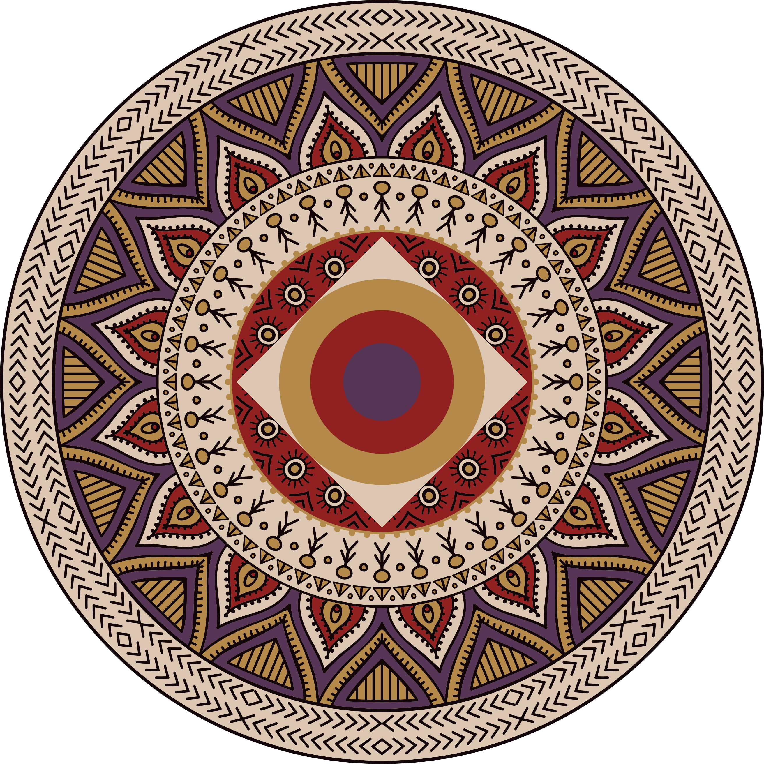 Livfullt cirkulärt mönster Vinylmatta Mandala - Tenstickers