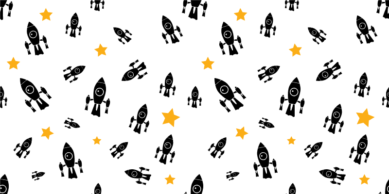Gula stjärnor och svart rymdskeppsmönster - Tenstickers