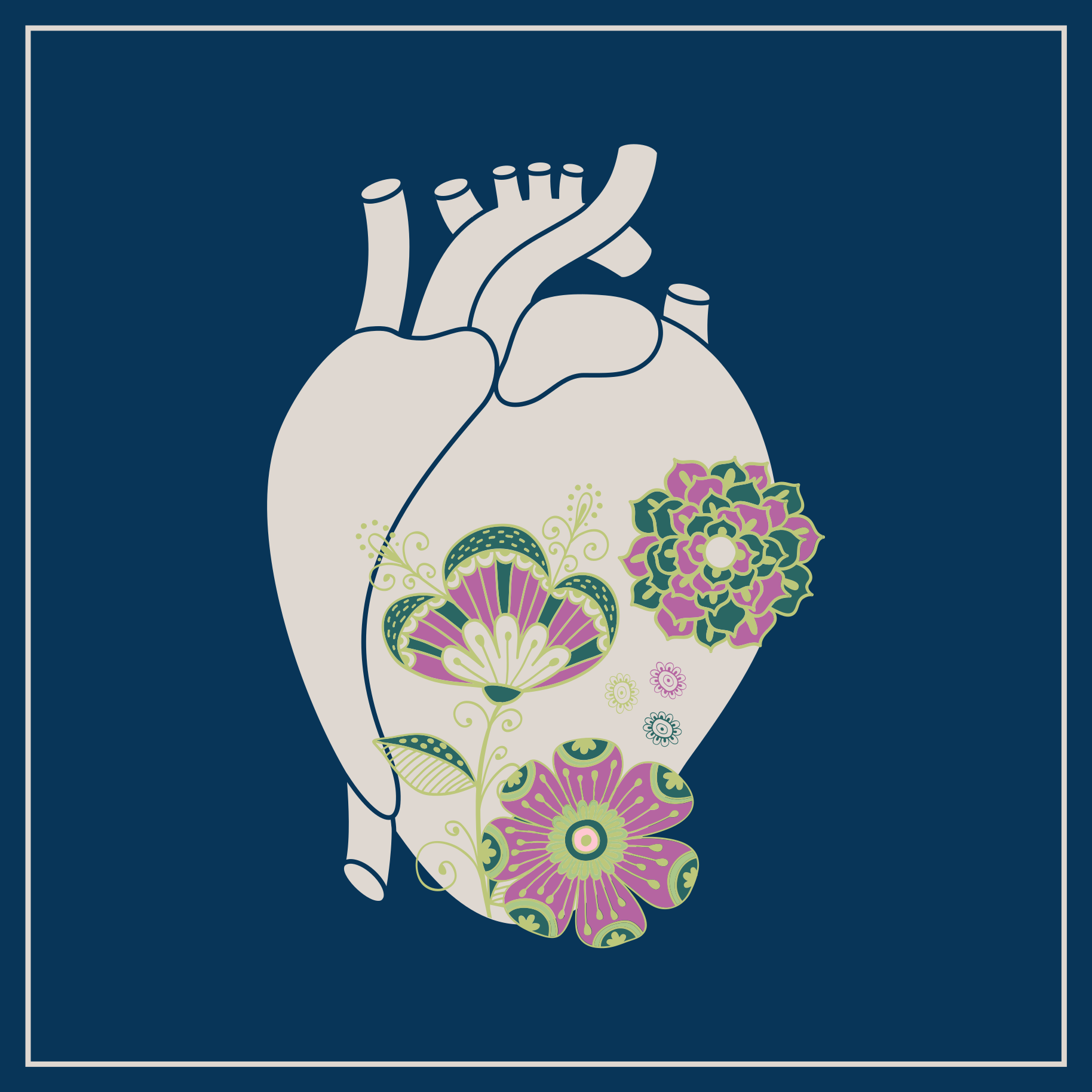 Anatomiskt hjärta med röda blommor blommig matta - Tenstickers