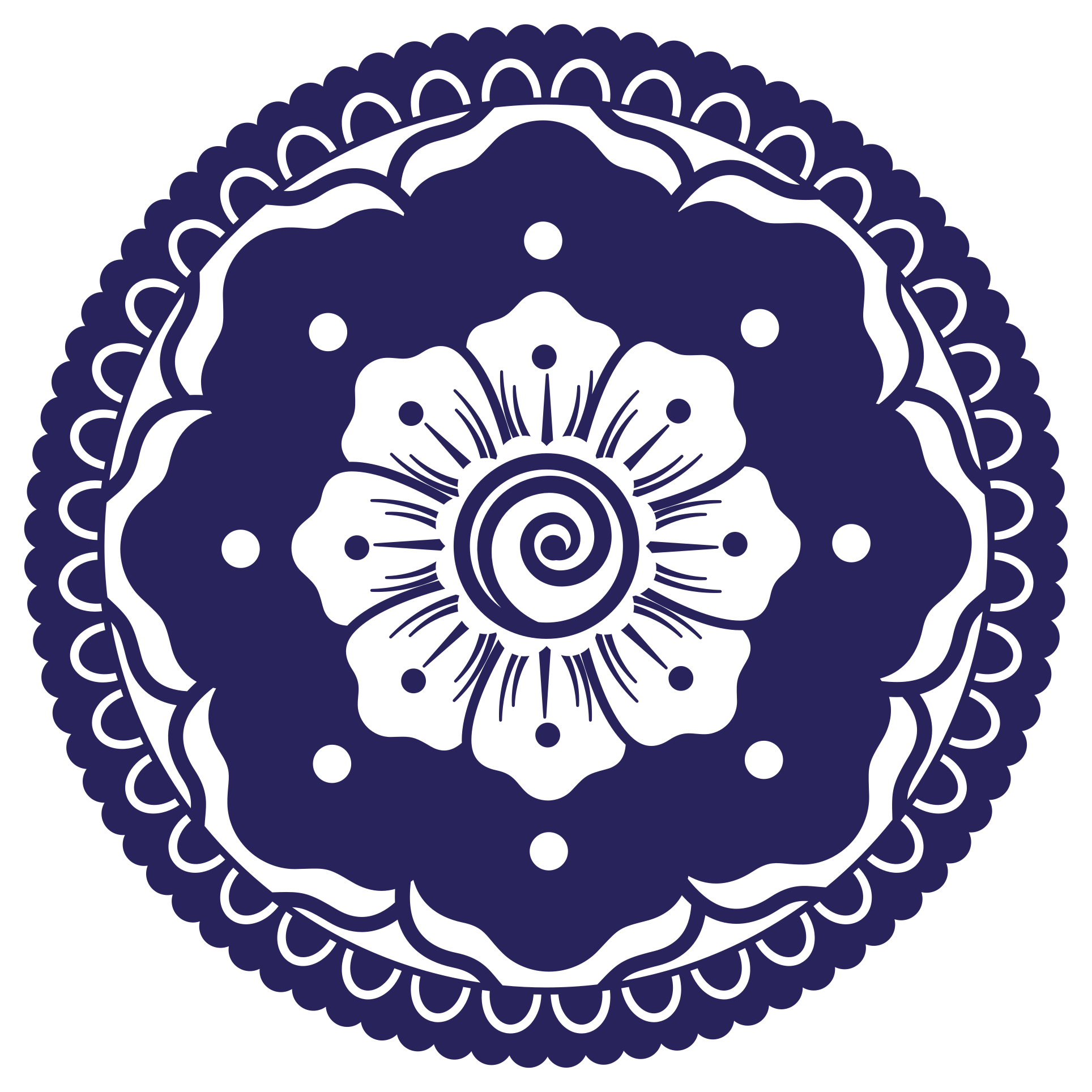Marinblå blomsterarrangemang Vinylmatta Mandala - Tenstickers