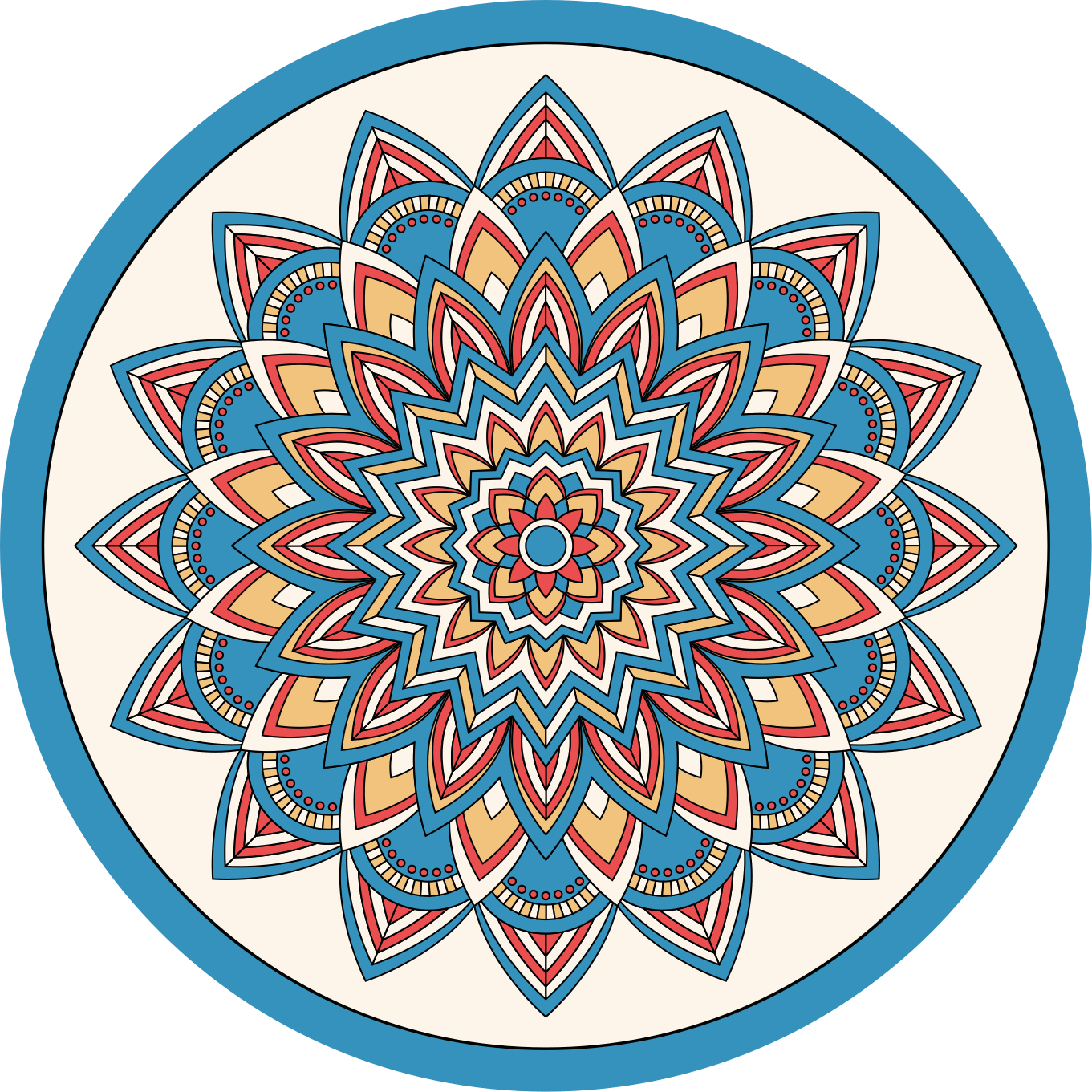 Blå och röd blomma mandala vinylmatta - Tenstickers