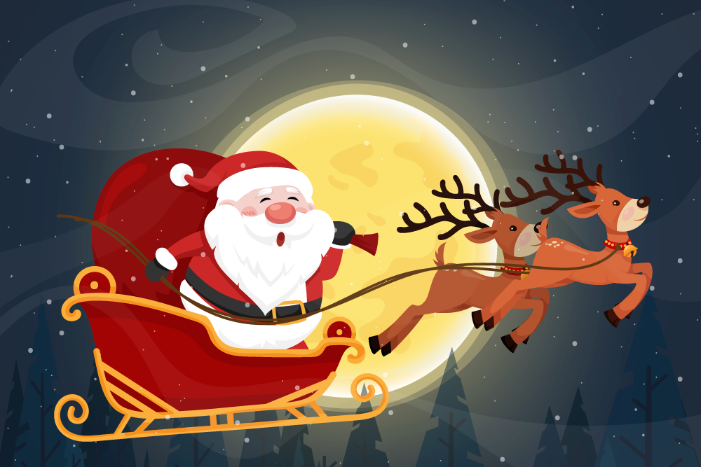 Tecknad tomte i sin släde julvinylmatta - Tenstickers