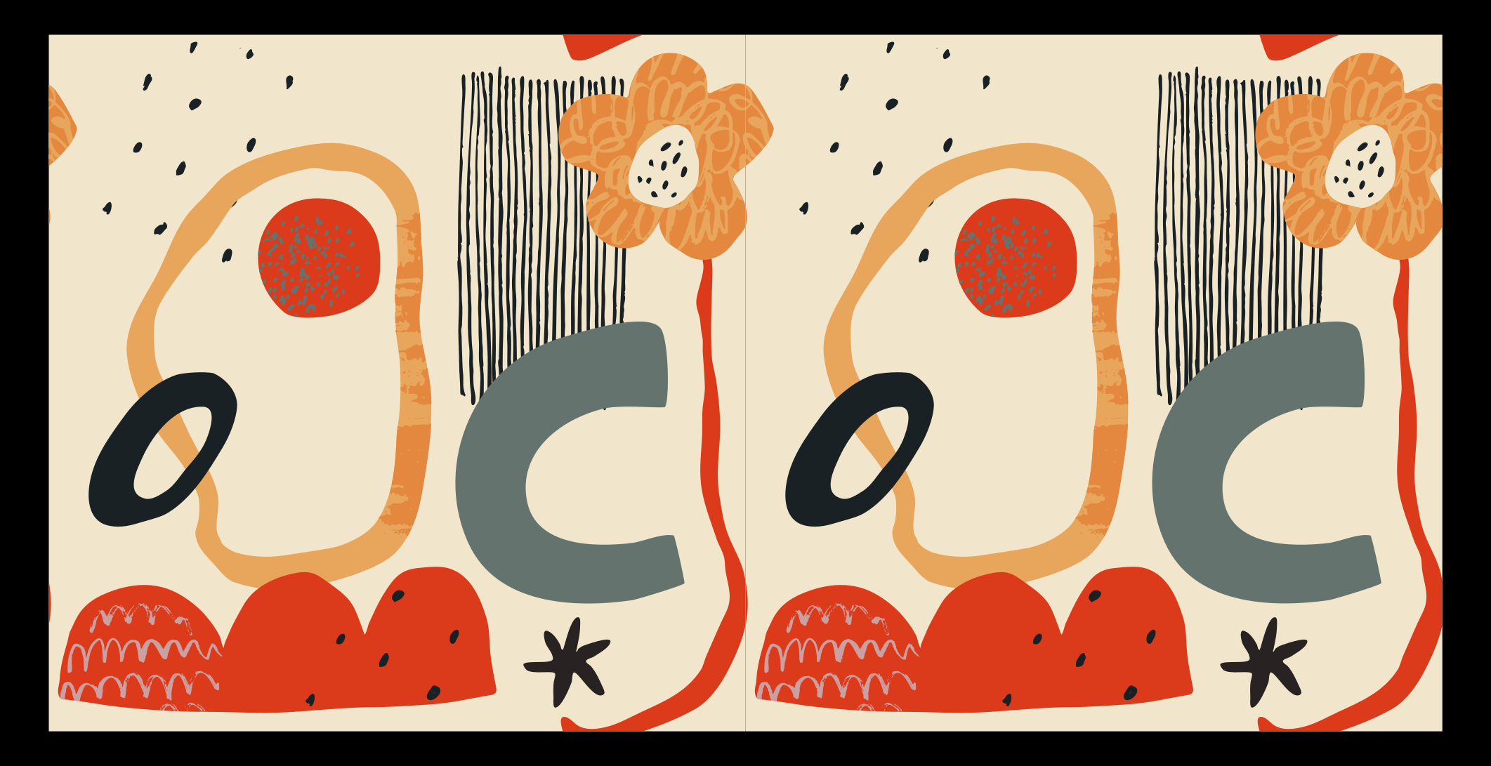 Röd och orange collage abstraktion modern matta - Tenstickers