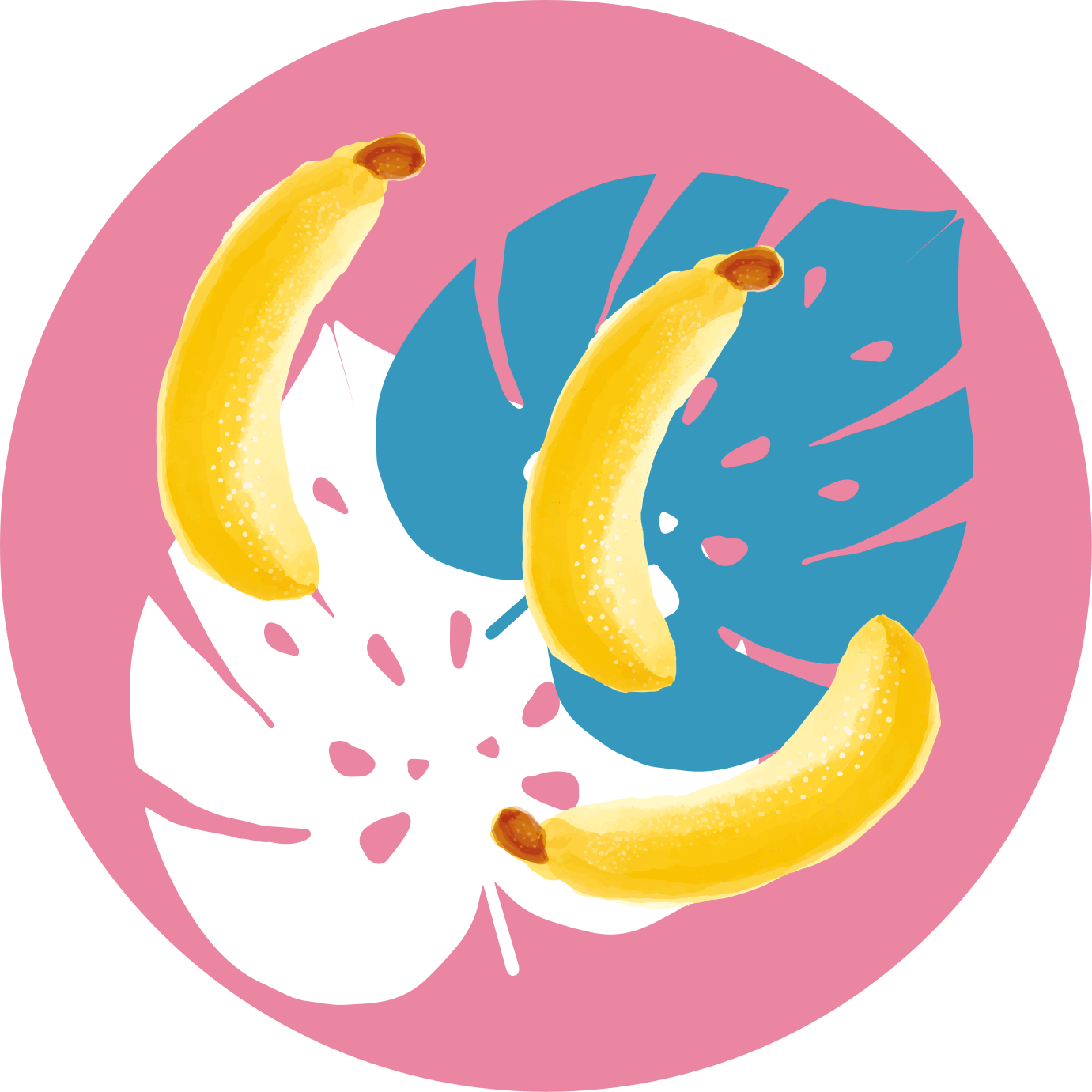Banan på rosa bakgrund vintage matta - Tenstickers
